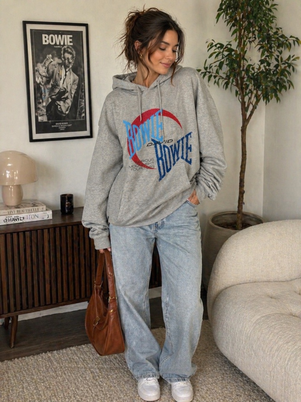 Promesa Vintage Canvas David Bowie Serious Moonlight Tour 1983 Graphic Hoodie